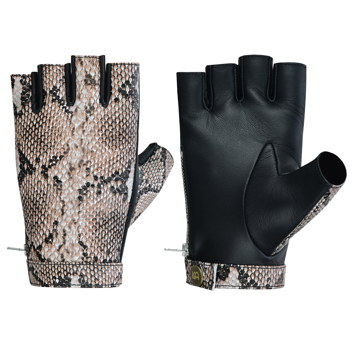 Python Snake Beige Embossed Leather Fingerless Gloves