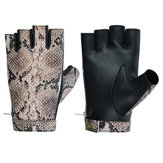 Men Python Snake Embossed Leather Fingerless Gloves
