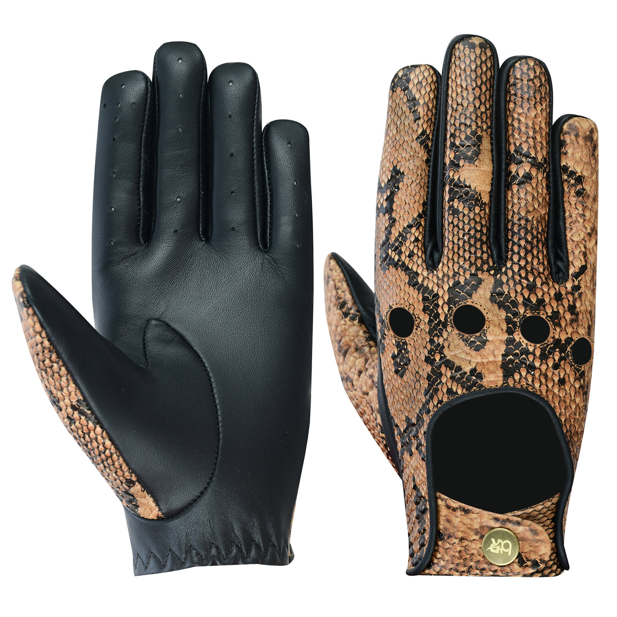 Men Python Snake Embossed Leather Gloves