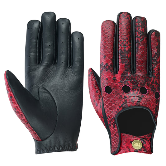 Men Python Snake Embossed Leather Gloves