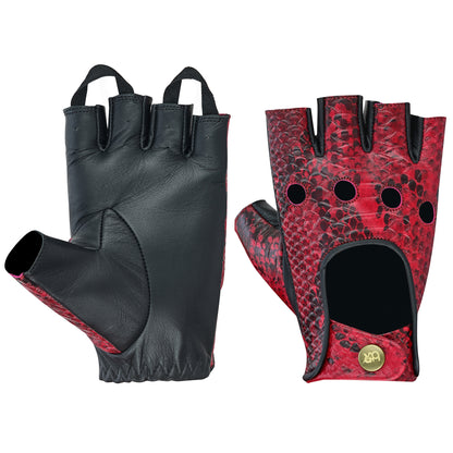 Men Python Snake Embossed Leather Fingerless Gloves