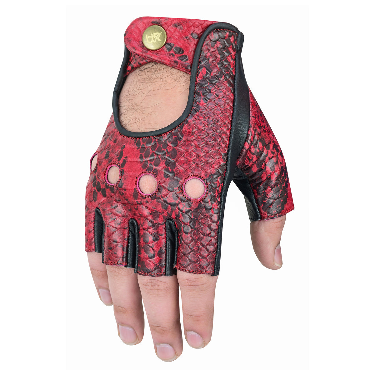 Burgundy Leather Fingerless Driving Gloves – Python Embossed