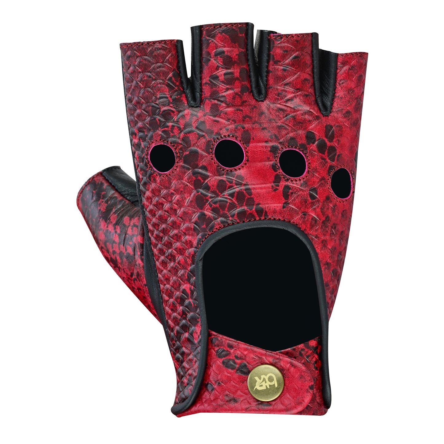 Men Python Snake Embossed Leather Fingerless Gloves