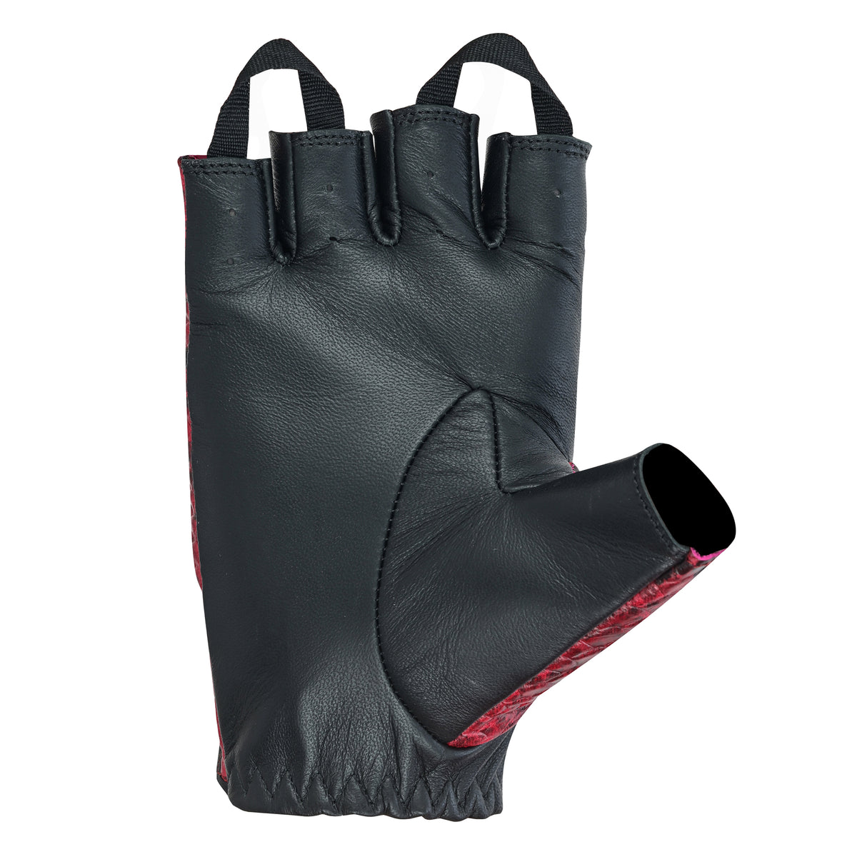 Burgundy Leather Fingerless Driving Gloves – Python Embossed