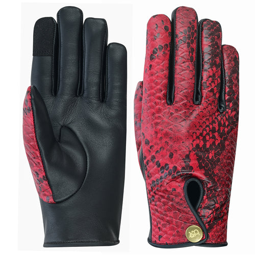 Women Python Snake Embossed Leather Dress Gloves