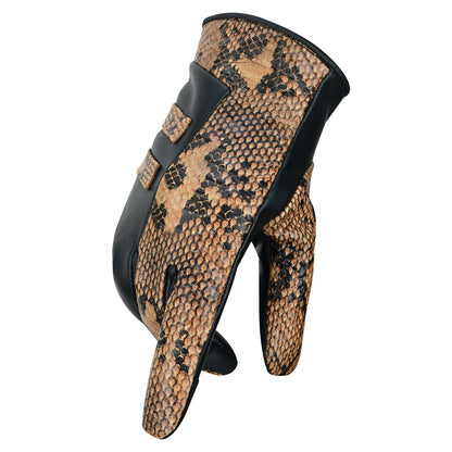 Women Python Snake Embossed Leather Dress Gloves