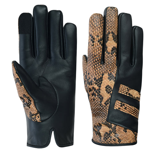 Women Python Snake Embossed Leather Dress Gloves