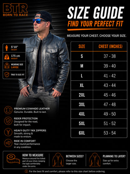 Men's Premium Cowhide Leather Motorcycle Jacket – Convertible Zip-Off Sleeve Vest