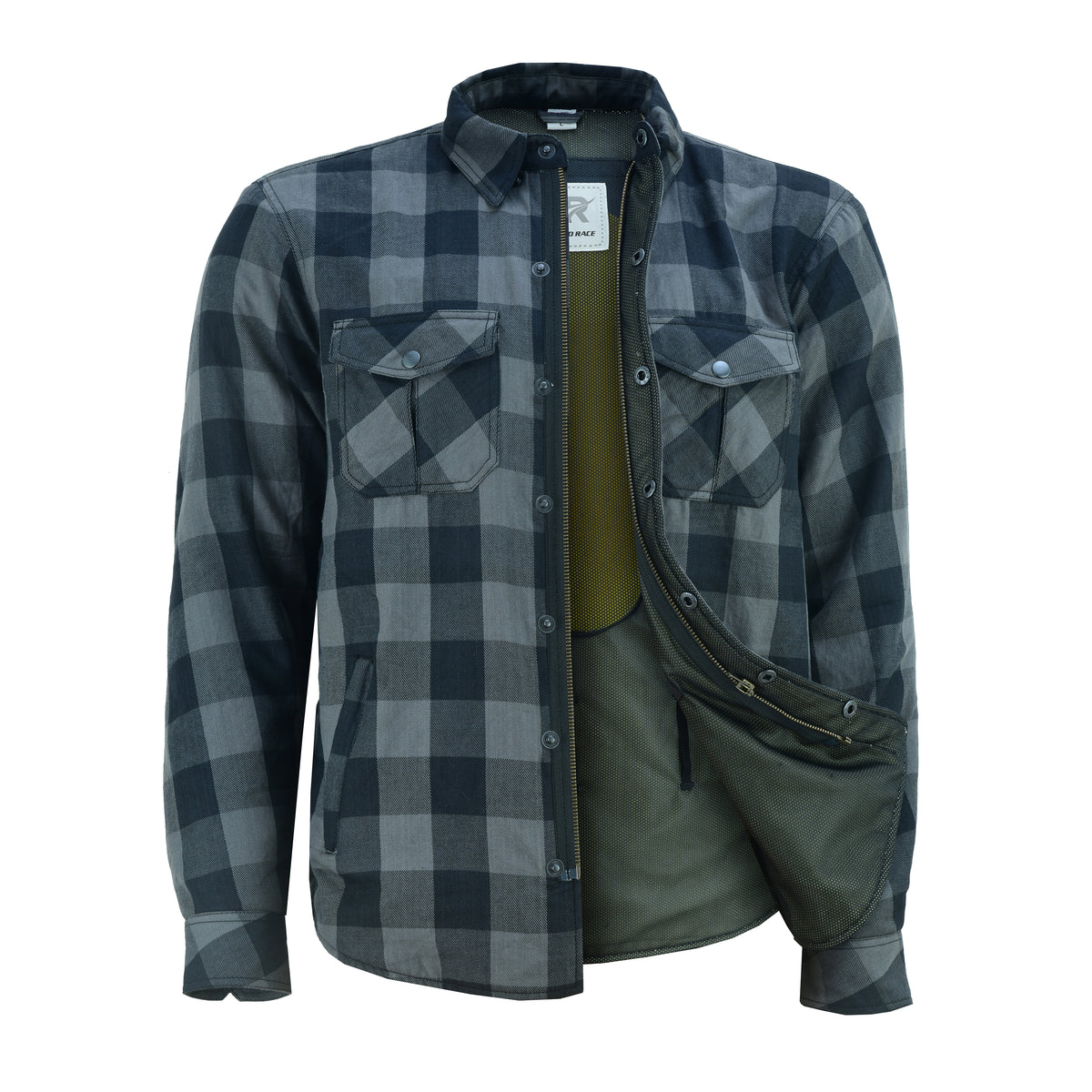 Men’s Motorcycle Shirt Kevlar Lined CE Approved Protectors on Elbows, Shoulders & Back