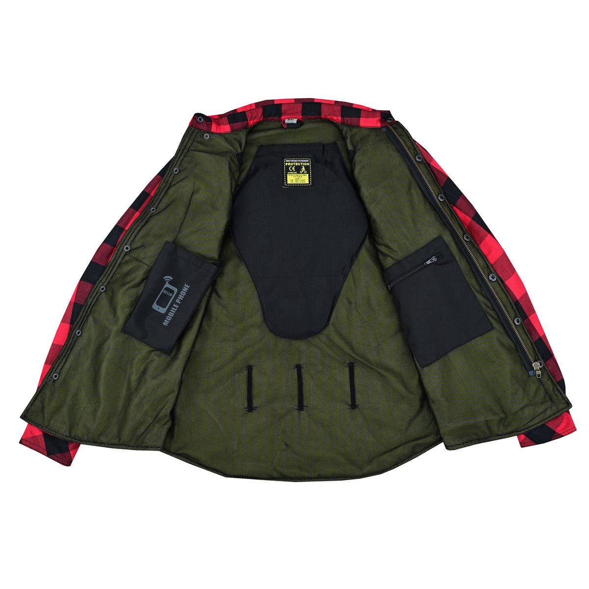 Men’s Motorcycle Shirt Kevlar Lined CE Approved Protectors on Elbows, Shoulders & Back