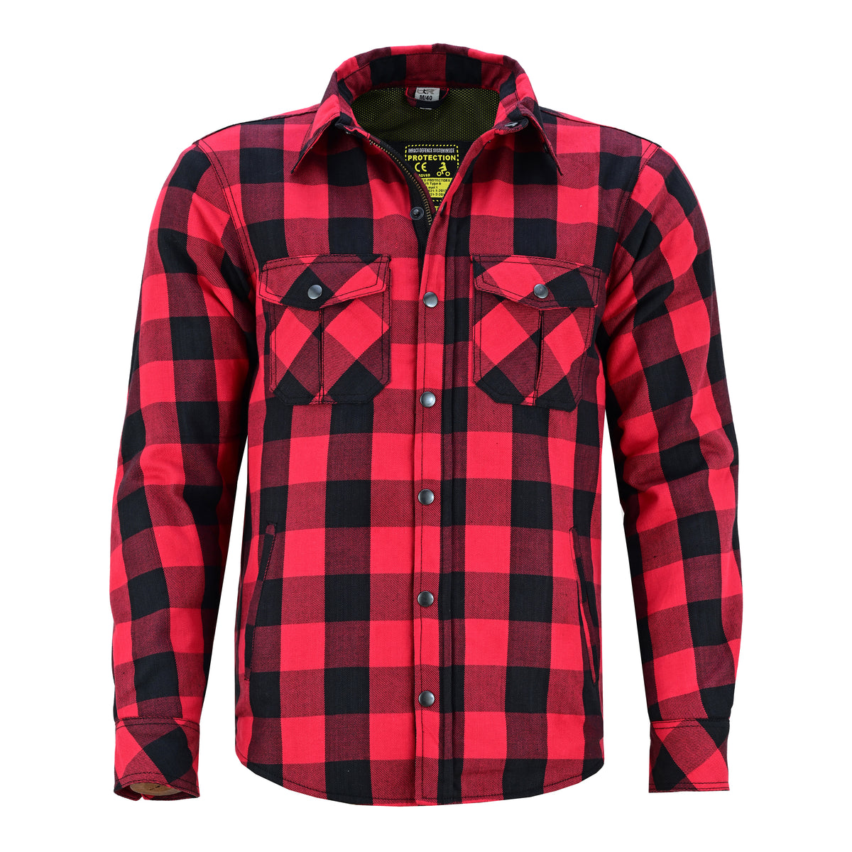 Men’s Motorcycle Shirt Kevlar Lined CE Approved Protectors on Elbows, Shoulders & Back