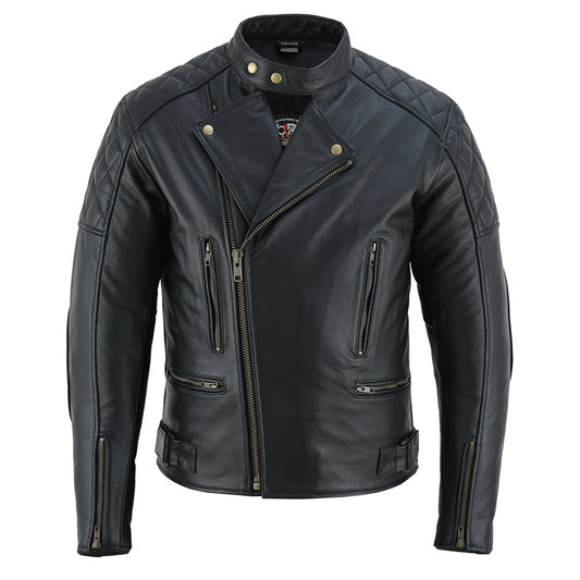 Men's Premium Leather Motorcycle Jacket with Asymmetrical Zip