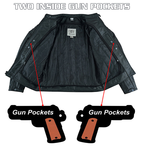 Men's Motorcycle Cowhide Leather Jacket Armor Pockets