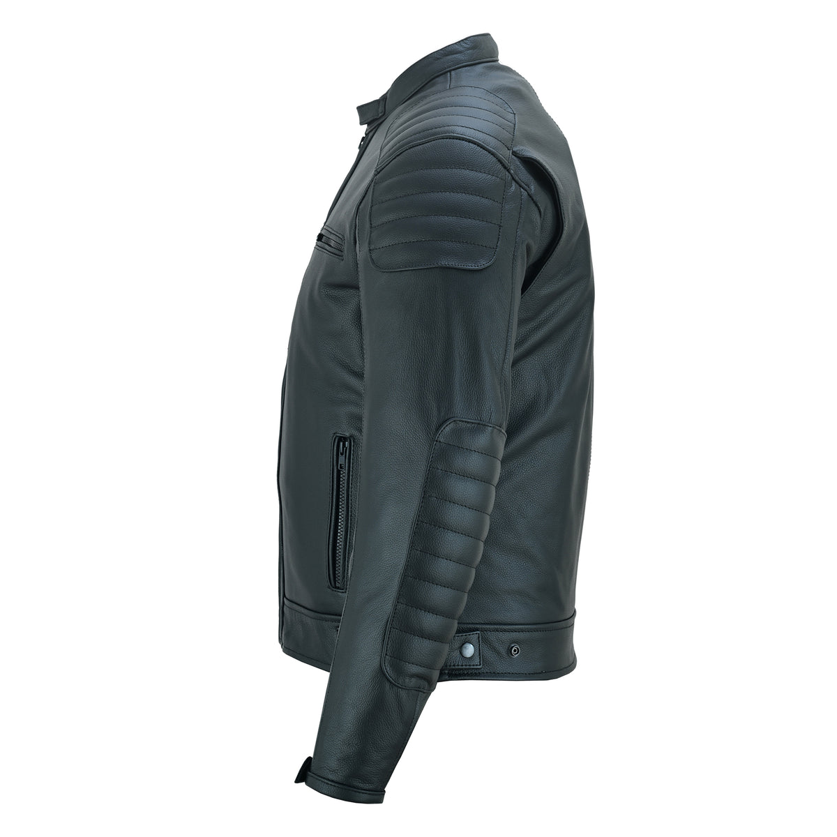 Men's Motorcycle Cowhide Leather Jacket Armor Pockets