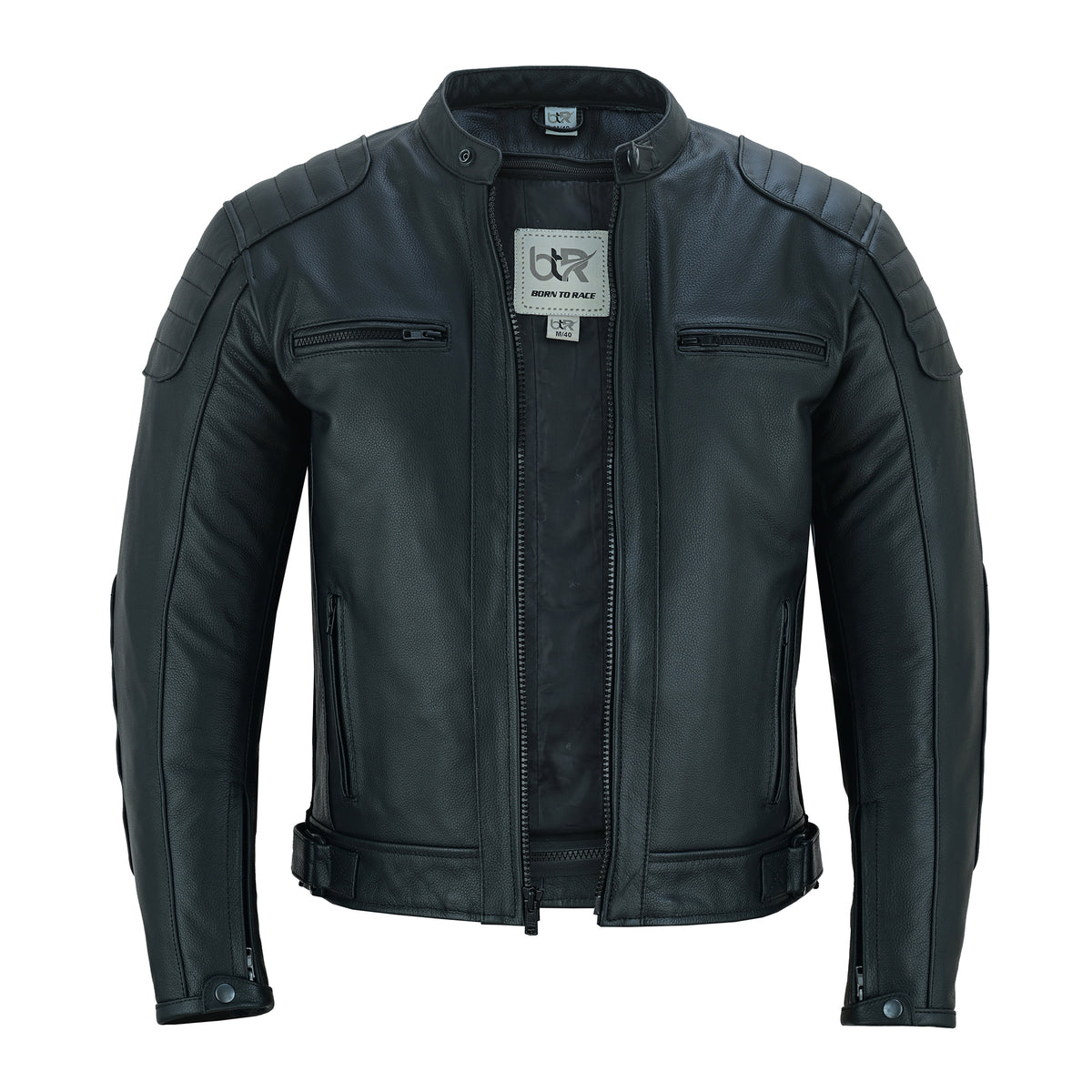 Men's Motorcycle Cowhide Leather Jacket Armor Pockets