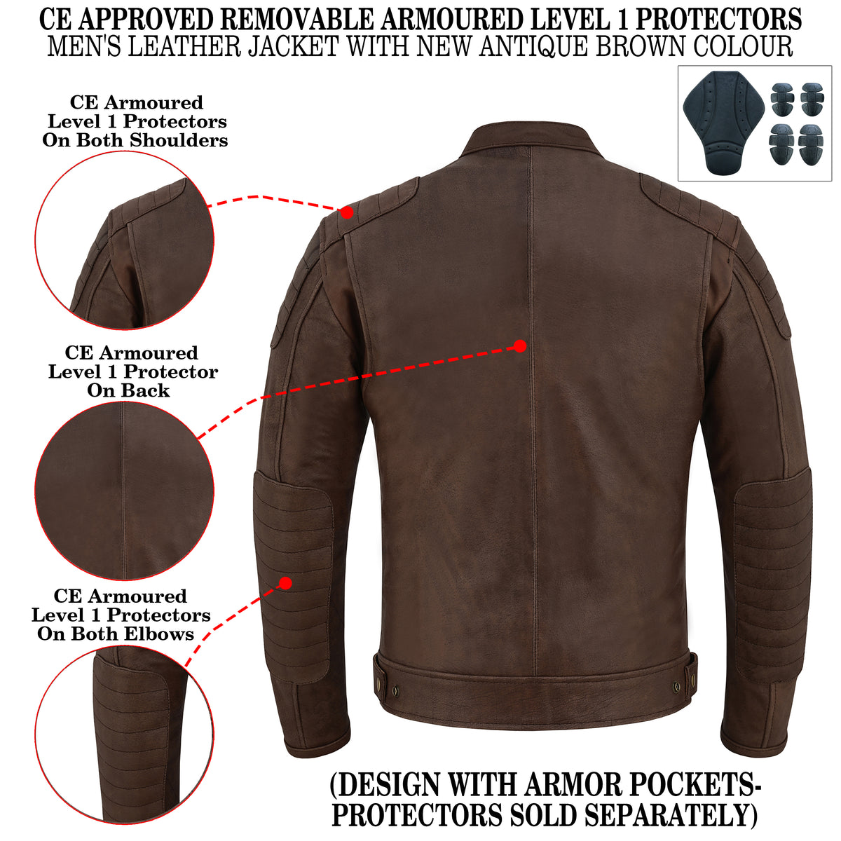 Men's Motorcycle Cowhide Leather Jacket Armor Pockets