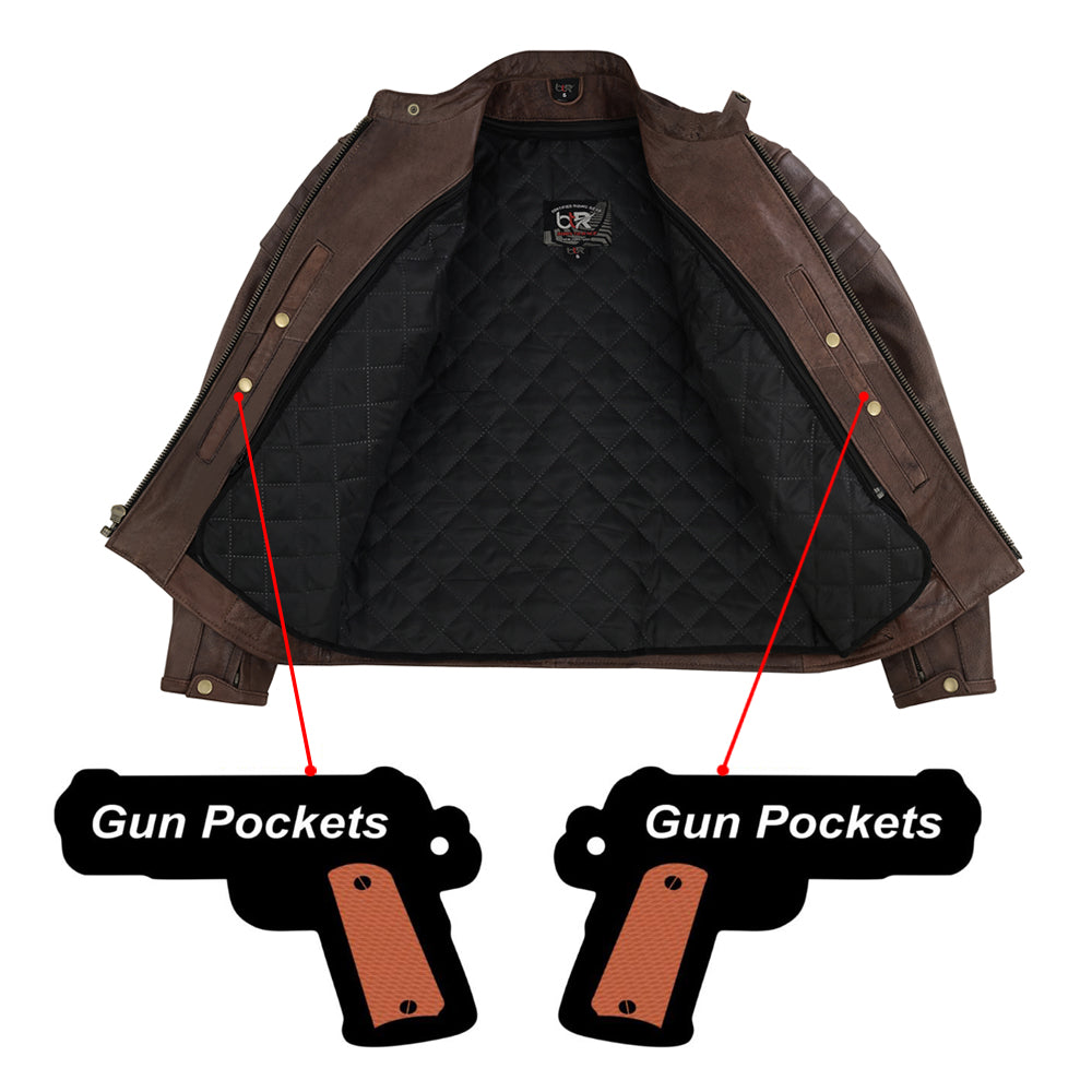 Men's Motorcycle Cowhide Leather Jacket Armor Pockets