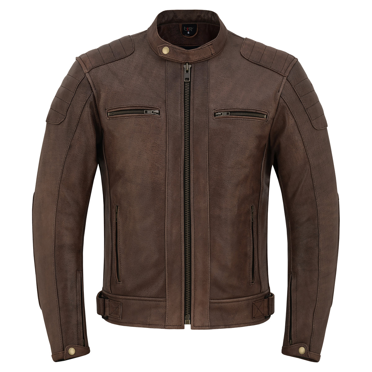 Men's Motorcycle Cowhide Leather Jacket Armor Pockets