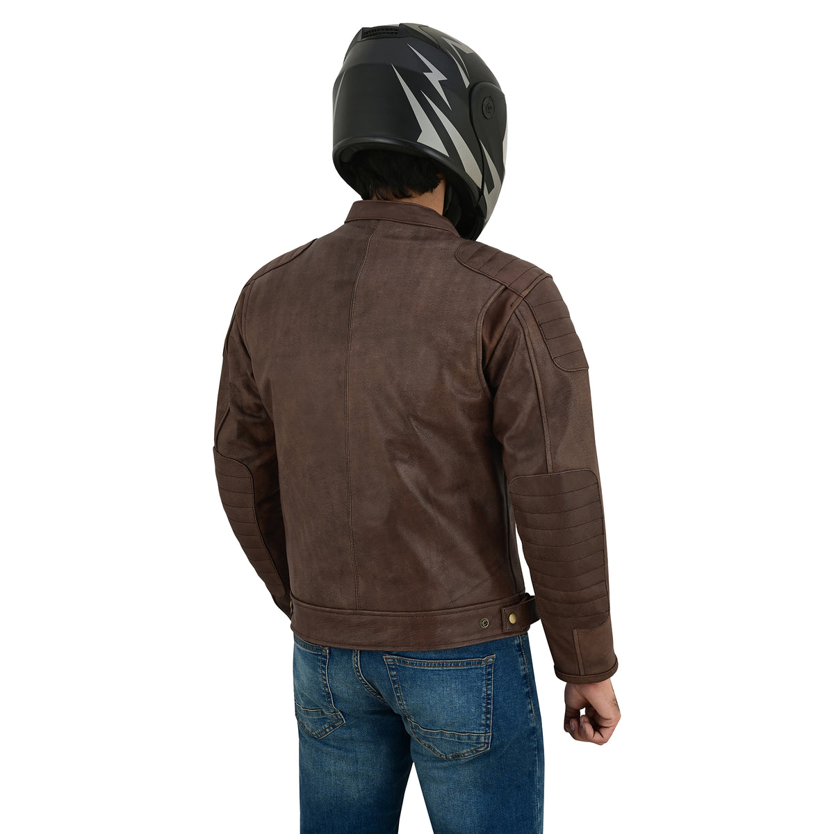 Men's Motorcycle Cowhide Leather Jacket Armor Pockets