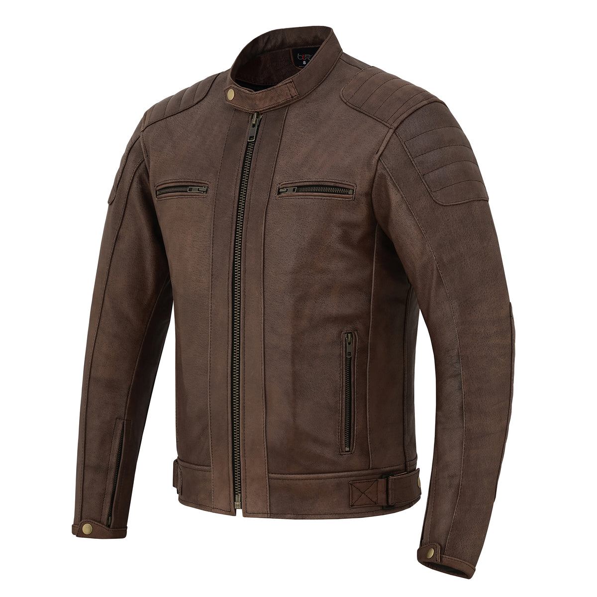 Men's Motorcycle Cowhide Leather Jacket Armor Pockets