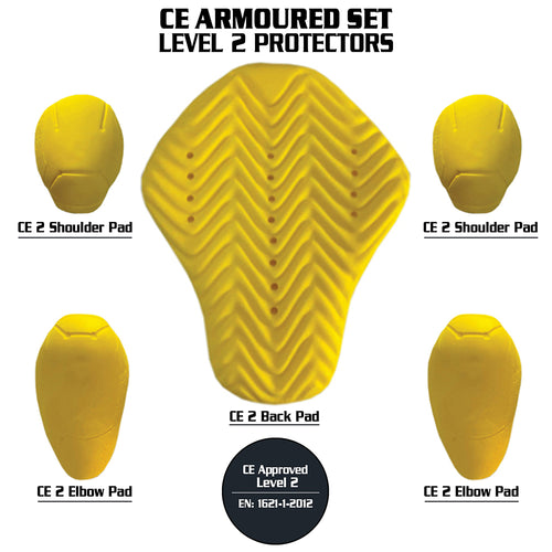 CE Level-2 Armour Set Elbows, Shoulders & Back Pads For Motorcycle Jackets or Shirts - Yellow