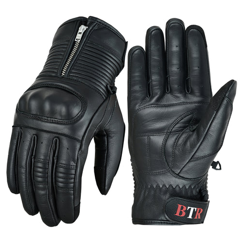 Men Motorcycle Leather Touchscreen Protective Knuckle Motorbike Zipper Gloves