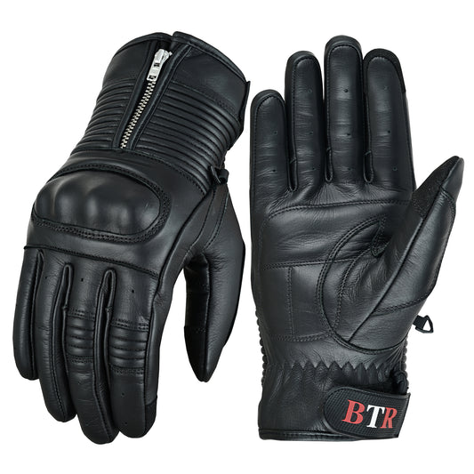 Men Motorcycle Leather Touchscreen Protective Knuckle Motorbike Zipper Gloves