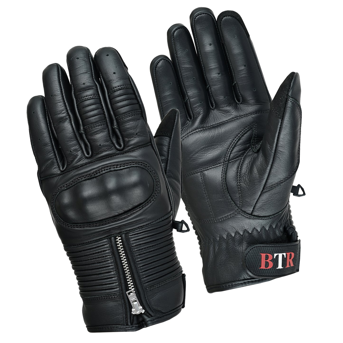 Men Motorcycle Leather Touchscreen Protective Knuckle Motorbike Zipper Gloves