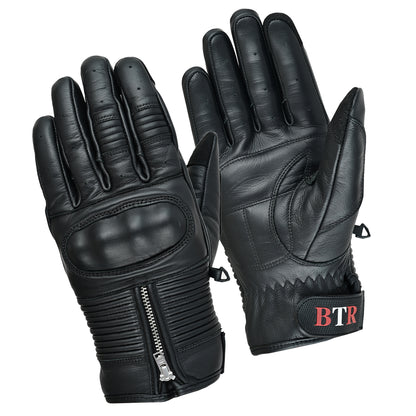 Men Motorcycle Leather Touchscreen Protective Knuckle Motorbike Zipper Gloves