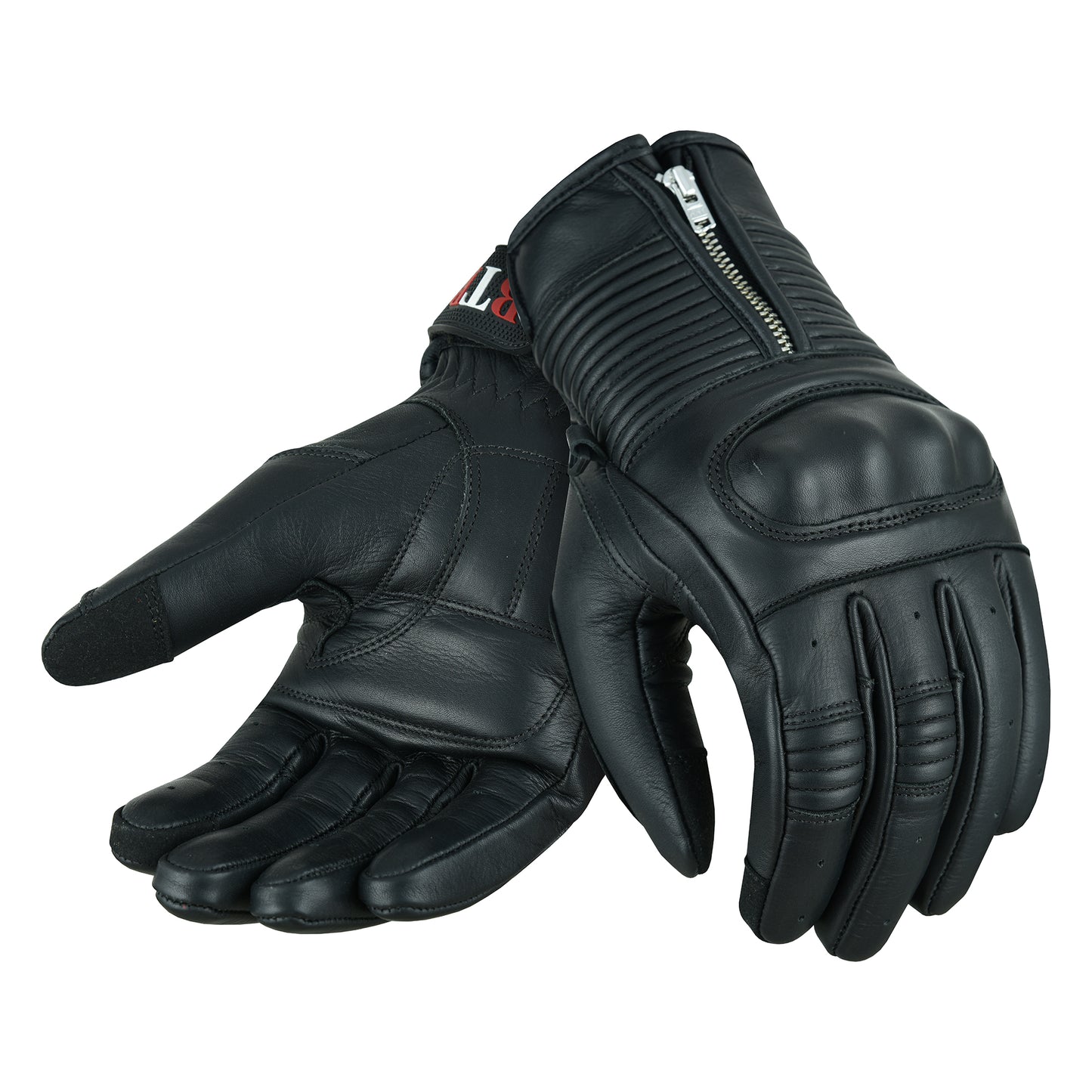 Men Motorcycle Leather Touchscreen Protective Knuckle Motorbike Zipper Gloves