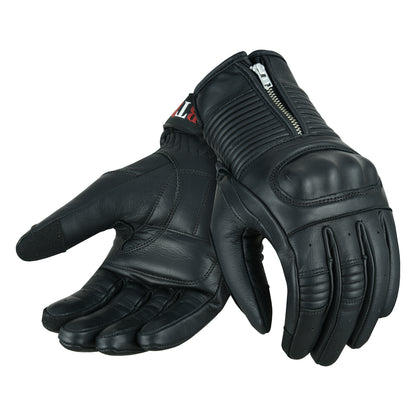 Men Motorcycle Leather Touchscreen Protective Knuckle Motorbike Zipper Gloves