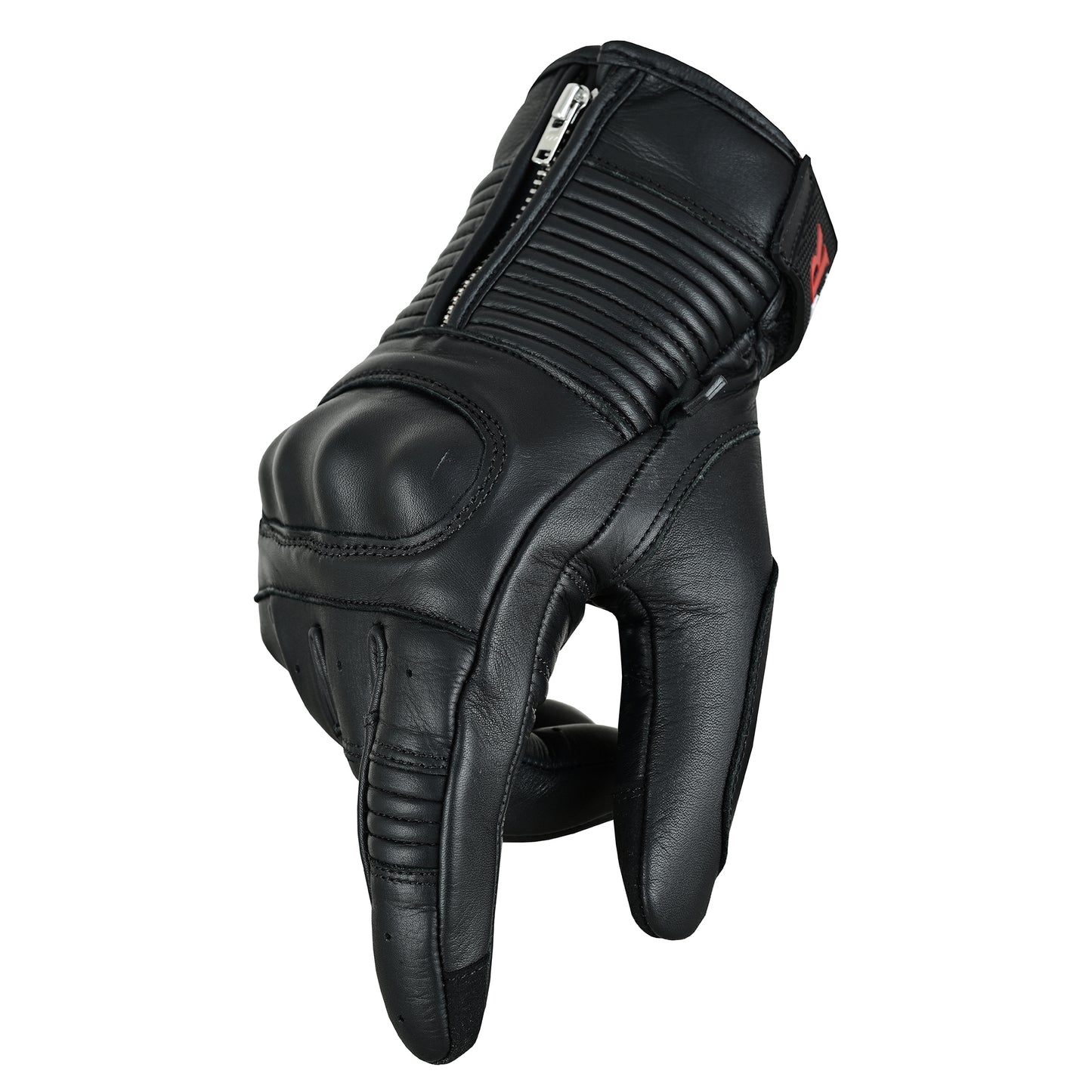 Men Motorcycle Leather Touchscreen Protective Knuckle Motorbike Zipper Gloves