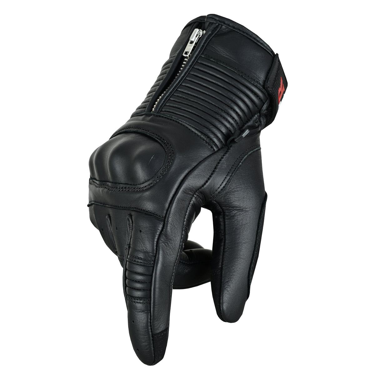 Men Motorcycle Leather Touchscreen Protective Knuckle Motorbike Zipper Gloves