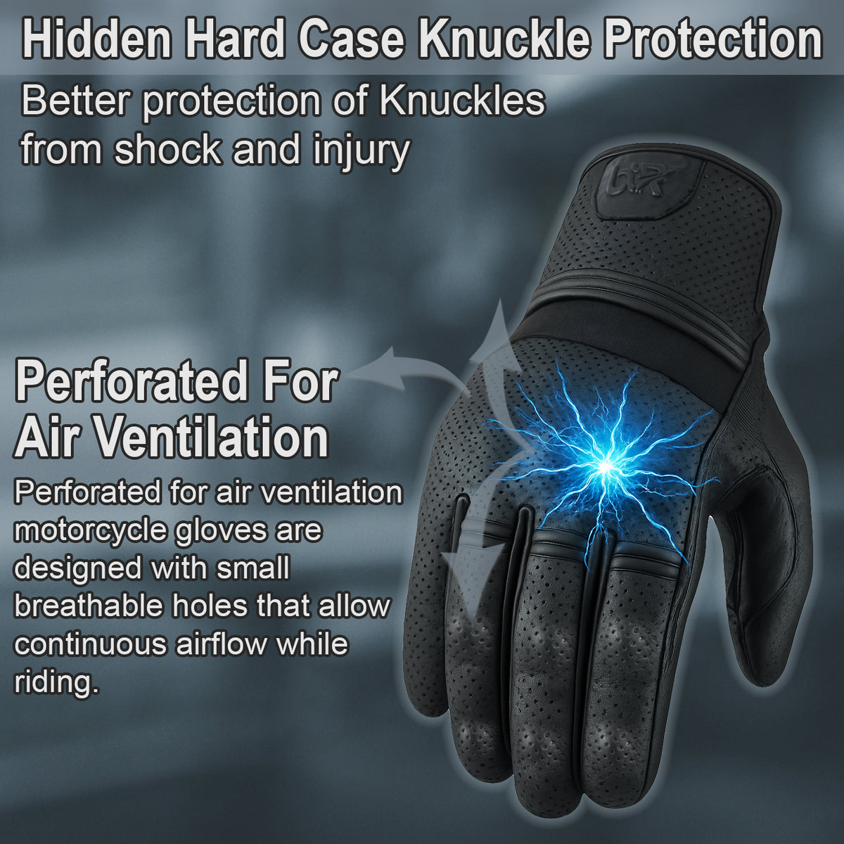 Motorcycle Motocross Touch Screen Perforated Leather Knuckle Protection Gloves
