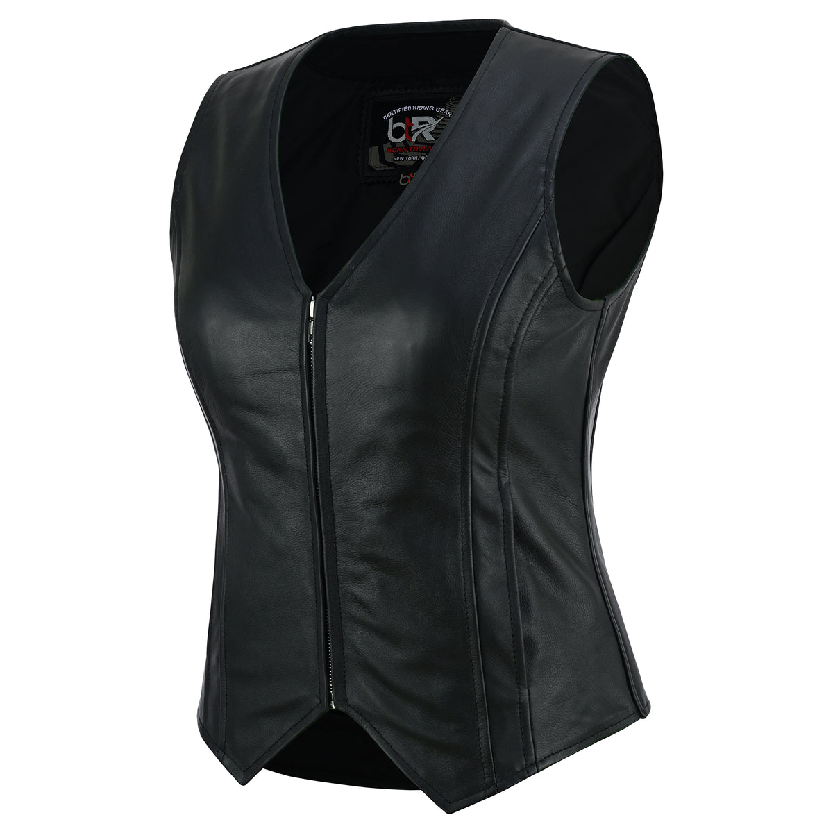 Stealth Women’s Leather Motorcycle Vest – Slim Fit Cowhide Biker Vest with Zip Closure Black