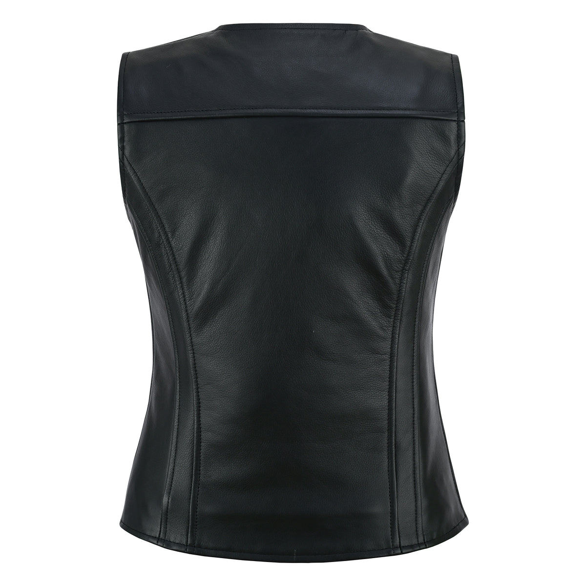Stealth Women’s Leather Motorcycle Vest – Slim Fit Cowhide Biker Vest with Zip Closure Black