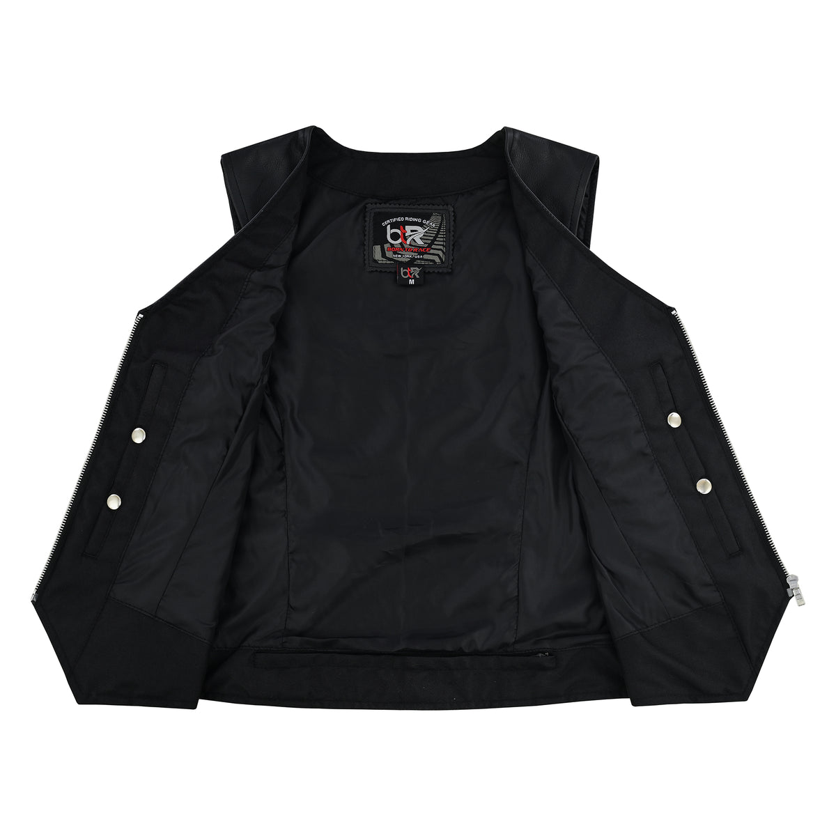 Stealth Women’s Leather Motorcycle Vest – Slim Fit Cowhide Biker Vest with Zip Closure Black