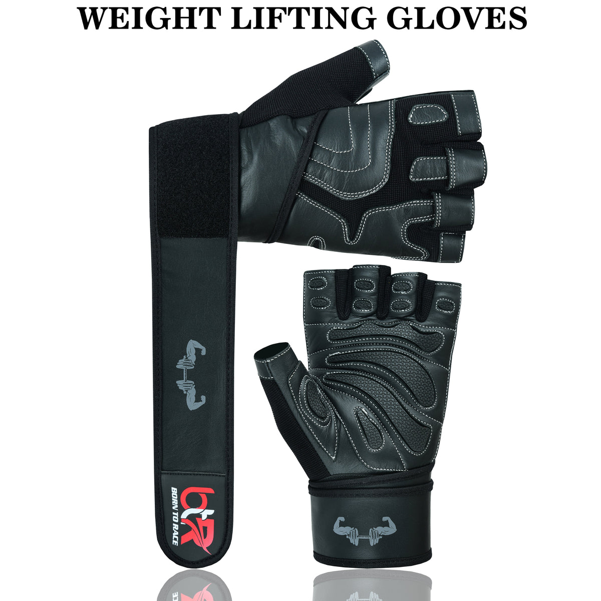 Weight Lifting Leather Gloves - Fingerless, Padded, Long Wrist Support Unisex Design For Men & Women