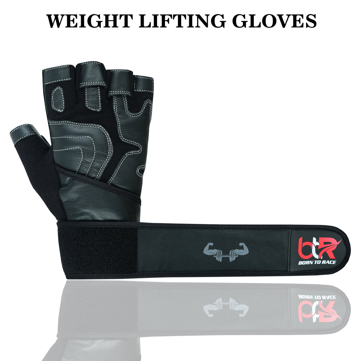 Weight Lifting Leather Gloves - Fingerless, Padded, Long Wrist Support Unisex Design For Men & Women