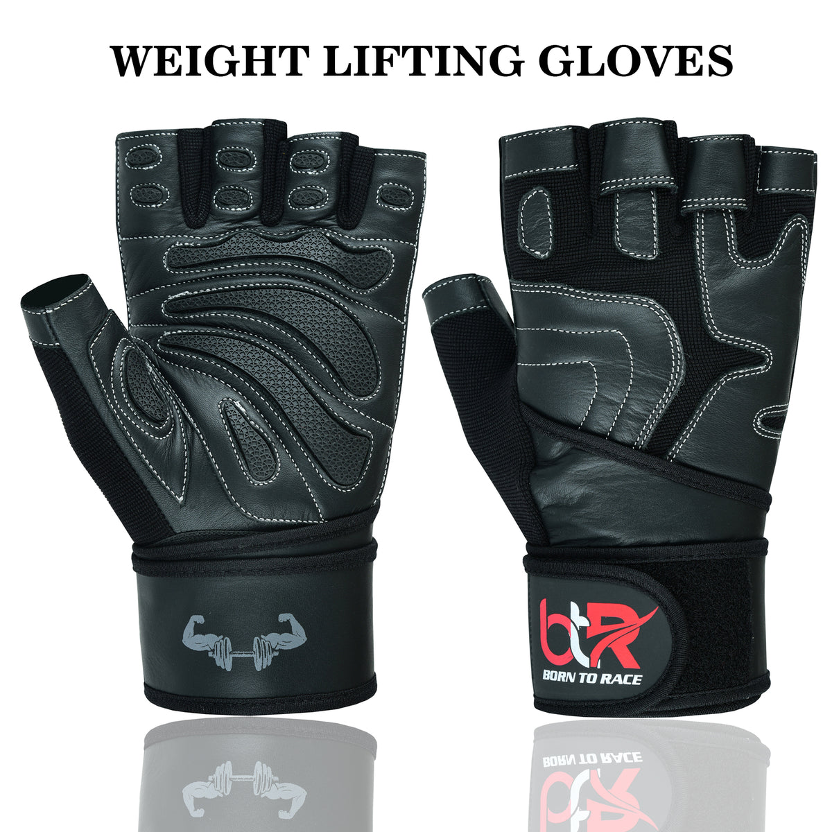 Weight Lifting Leather Gloves - Fingerless, Padded, Long Wrist Support Unisex Design For Men & Women