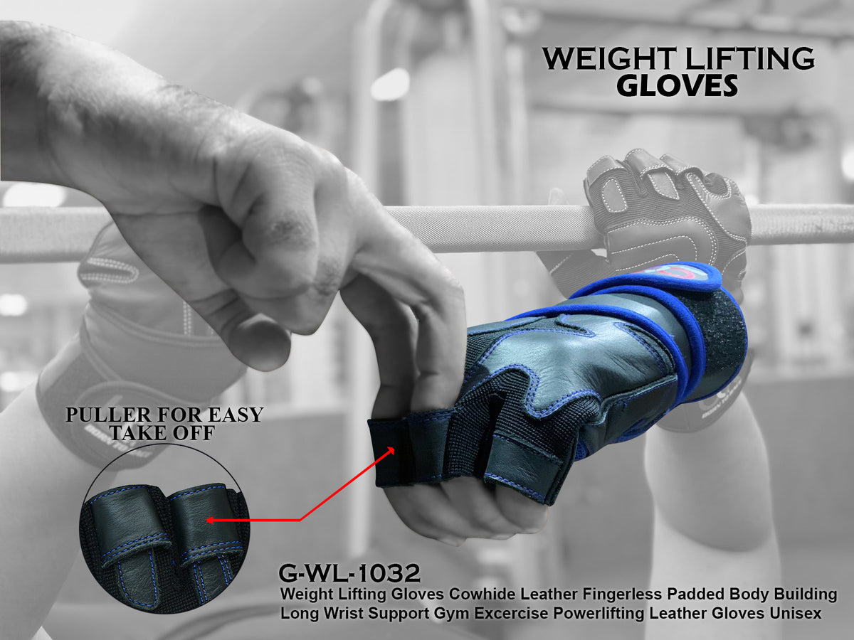 Weight Lifting Leather Gloves - Fingerless, Padded, Long Wrist Support Unisex Design For Men & Women