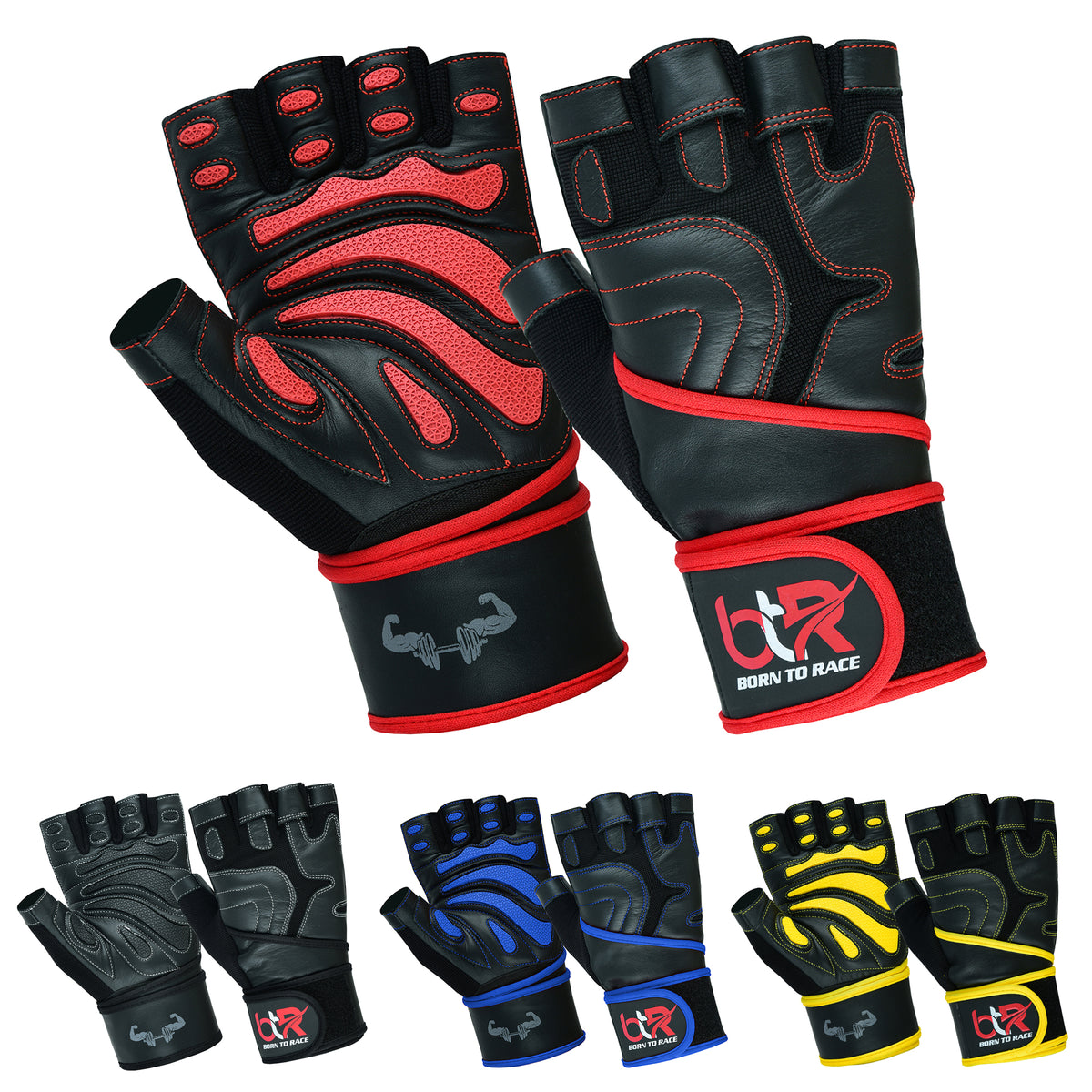Weight Lifting Leather Gloves - Fingerless, Padded, Long Wrist Support Unisex Design For Men & Women