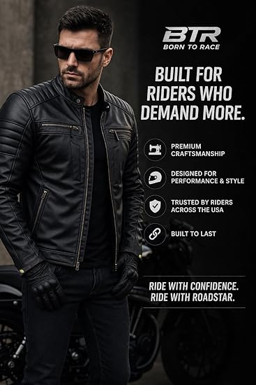 Roadstar Men's Biker Leather Motorcycle Jacket
