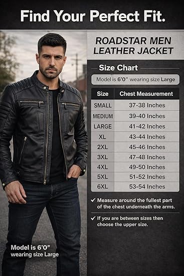 Roadstar Men's Biker Leather Motorcycle Jacket