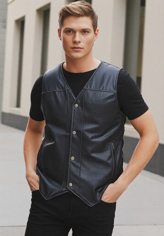 Slim Fit Leather Vest for Men