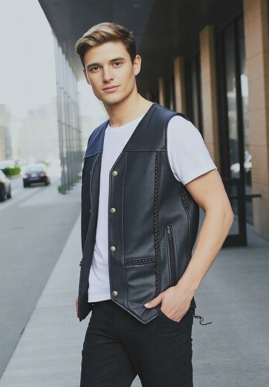 Leather Motorcycle Vest for Men