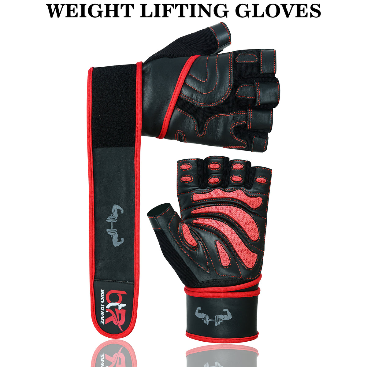 Weight Lifting Leather Gloves - Fingerless, Padded, Long Wrist Support Unisex Design For Men & Women