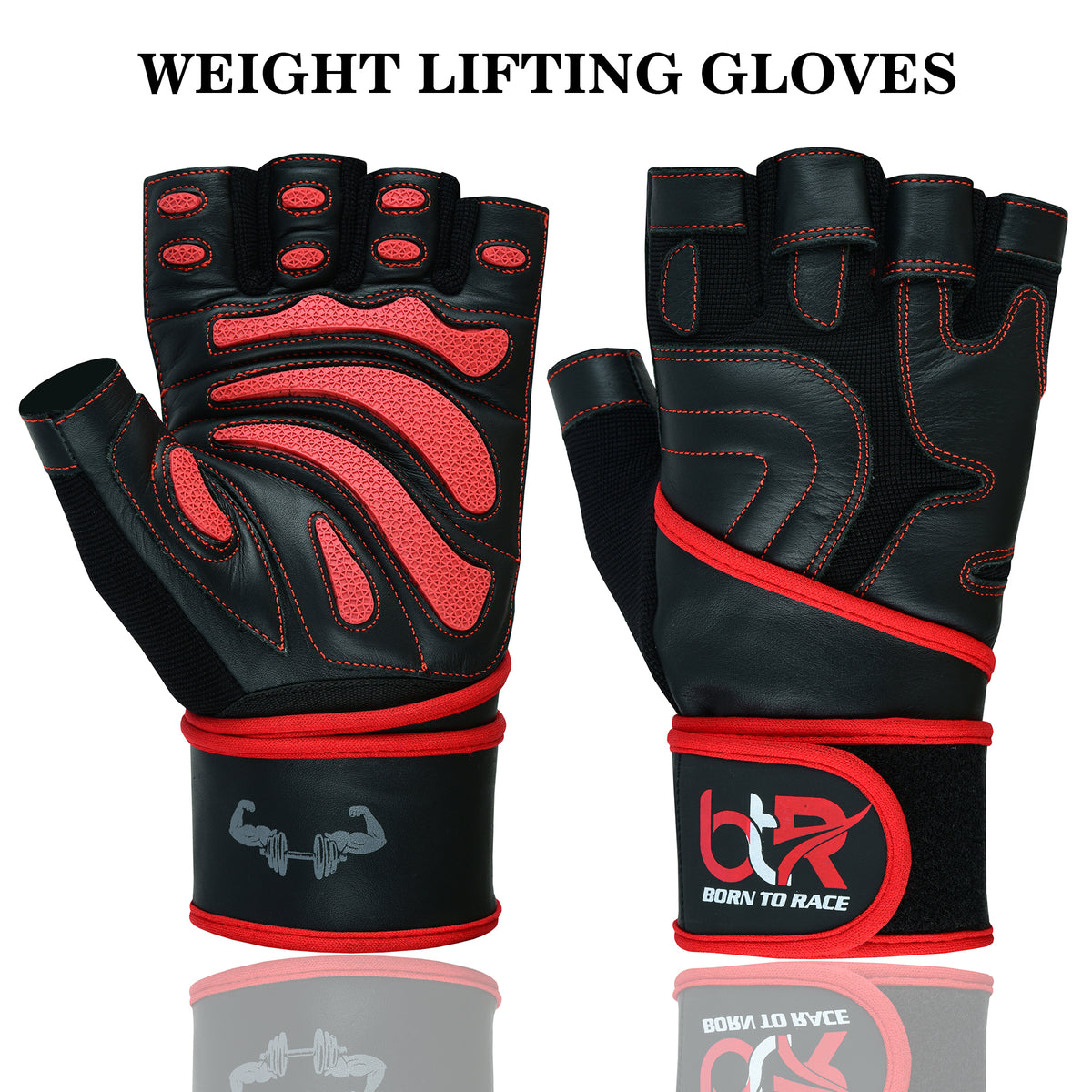 Weight Lifting Leather Gloves - Fingerless, Padded, Long Wrist Support Unisex Design For Men & Women