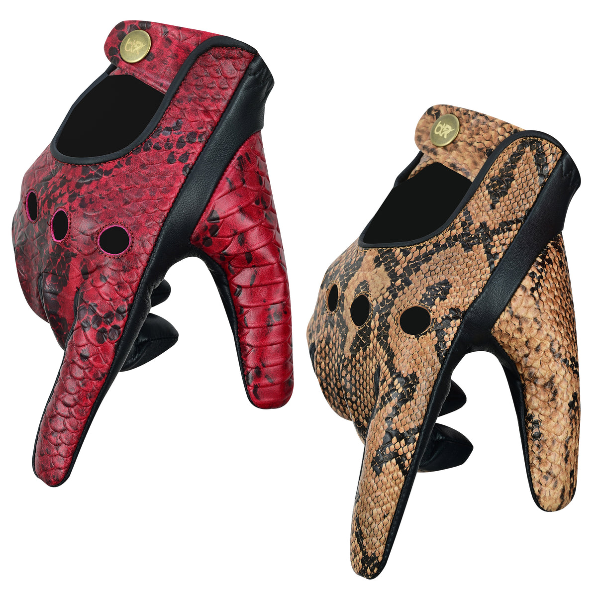 Men Python Snake Embossed Leather Gloves