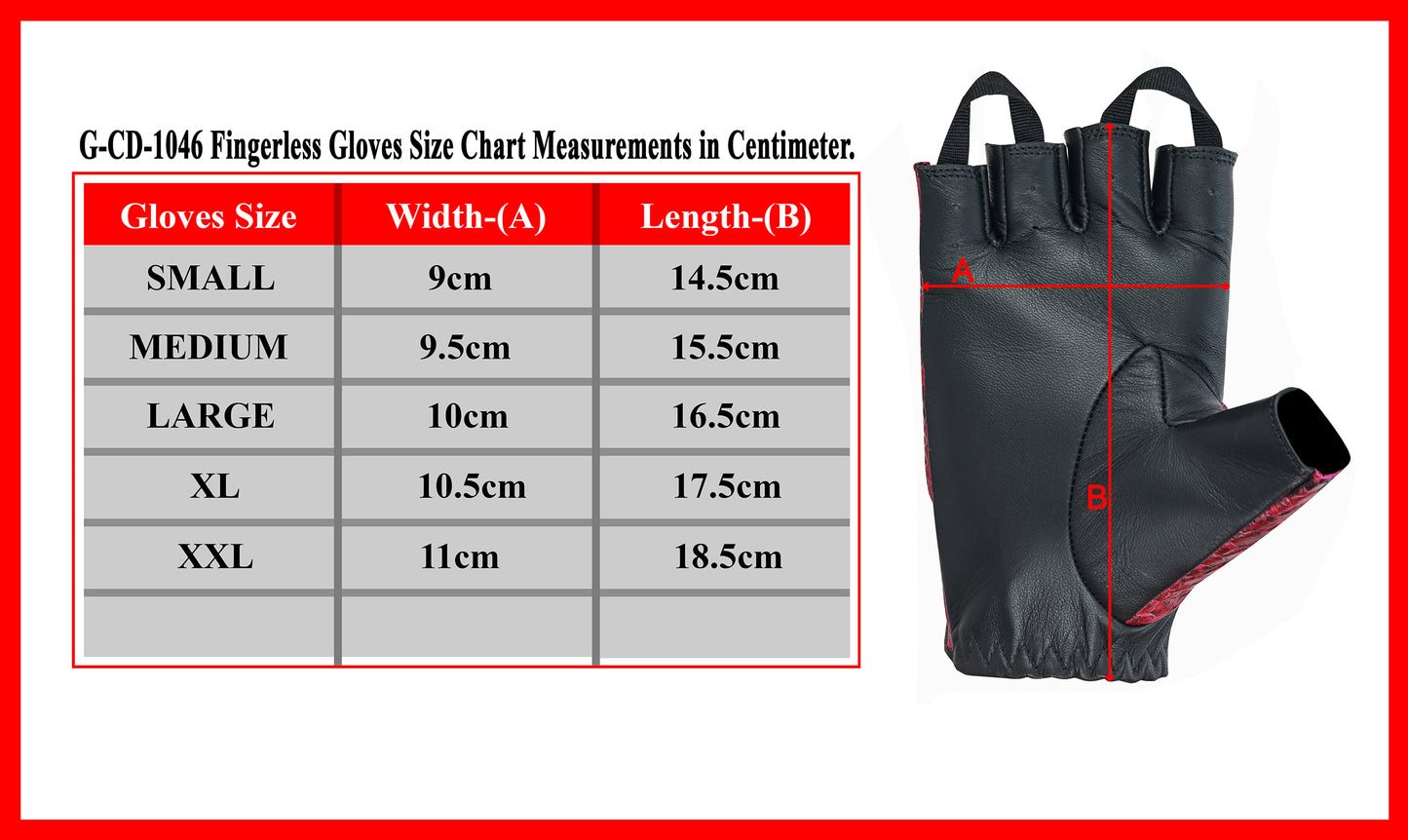 Men Python Snake Embossed Leather Fingerless Gloves